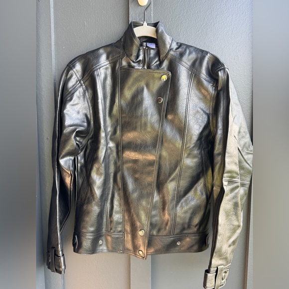 H&M Divided Oversized Biker Black Leather Jacket - Picture 3 of 15